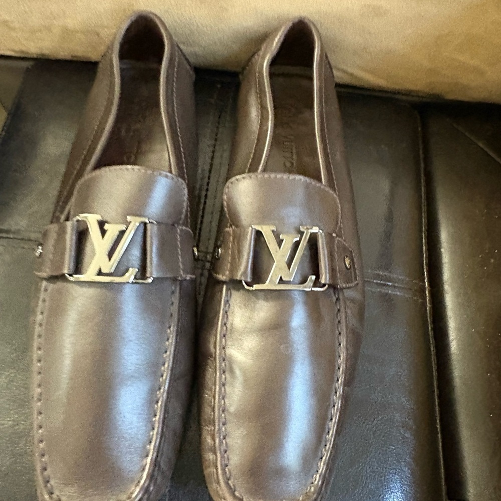 Authentic Louis Vuitton Black Leather Mens Loafer Marked Size 11.5